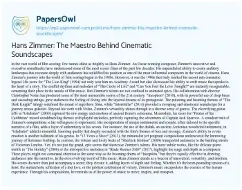 Essay on Hans Zimmer: the Maestro Behind Cinematic Soundscapes