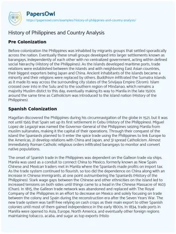 Essay on History of Philippines and Country Analysis