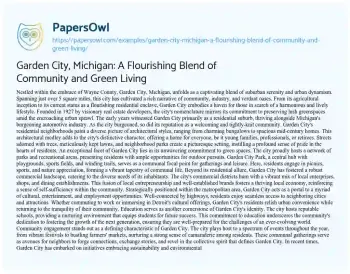 Essay on Garden City, Michigan: a Flourishing Blend of Community and Green Living