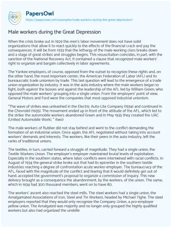 Essay on Male Workers during the Great Depression