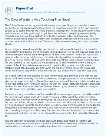 Essay on The Color of Water a very Touching True Novel