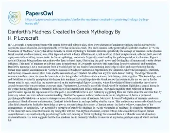 Essay on Danforth’s Madness Created in Greek Mythology by H. P Lovecraft