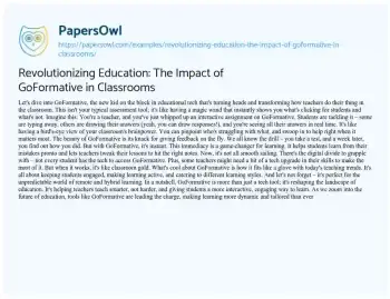 Essay on Revolutionizing Education: the Impact of GoFormative in Classrooms