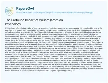 Essay on The Profound Impact of William James on Psychology