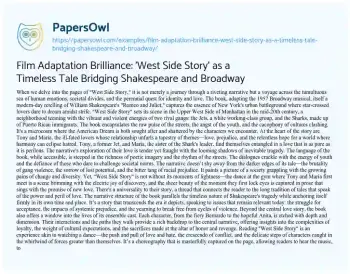 Essay on Film Adaptation Brilliance: ‘West Side Story’ as a Timeless Tale Bridging Shakespeare and Broadway