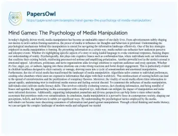 Essay on Mind Games: the Psychology of Media Manipulation