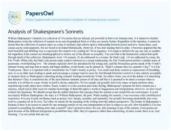 Essay on Analysis of Shakespeare’s Sonnets