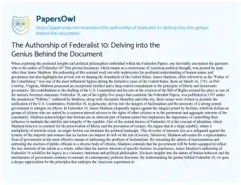 Essay on The Authorship of Federalist 10: Delving into the Genius Behind the Document