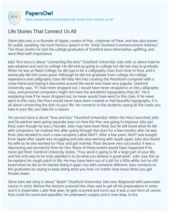 Essay on Life Stories that Connect Us all