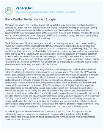 Essay on Black Panther Reflection Ryan Coogler