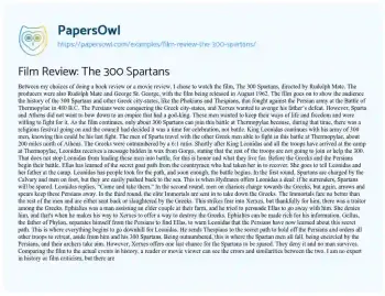 Essay on Film Review: the 300 Spartans