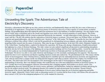 Essay on Unraveling the Spark: the Adventurous Tale of Electricity’s Discovery