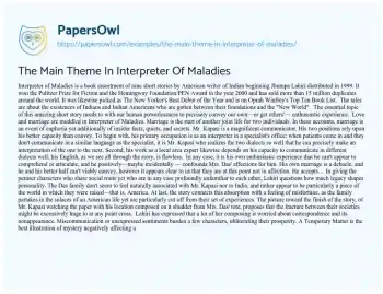 Essay on The Main Theme in Interpreter of Maladies