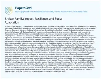 Essay on Broken Family: Impact, Resilience, and Social Adaptation