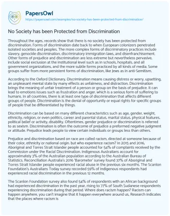 Essay on No Society has been Protected from Discrimination