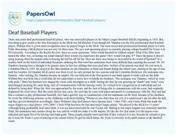 Essay on Deaf Baseball Players