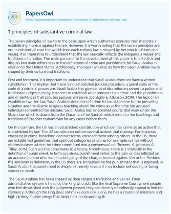 Essay on 7 Principles of Substantive Criminal Law