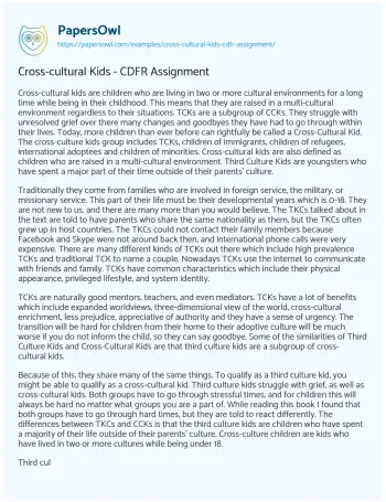 Essay on Cross-cultural Kids – CDFR Assignment