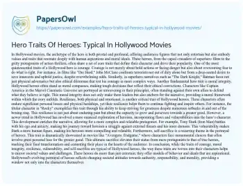 Essay on Hero Traits of Heroes: Typical in Hollywood Movies