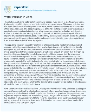 Essay on Water Pollution in China