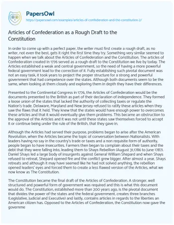 Essay on Articles of Confederation as a Rough Draft to the Constitution