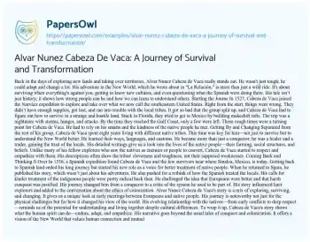 Essay on Alvar Nunez Cabeza De Vaca: a Journey of Survival and Transformation