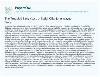 Essay on The Troubled Early Years of Serial Killer John Wayne Gacy