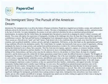 Essay on The Immigrant Story: the Pursuit of the American Dream