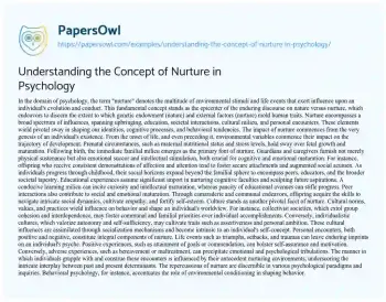 Essay on Understanding the Concept of Nurture in Psychology