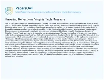 Essay on Unveiling Reflections: Virginia Tech Massacre