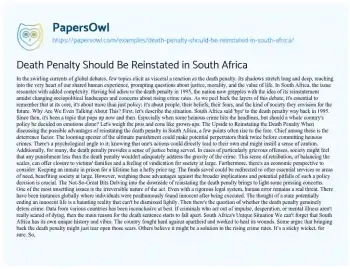 Essay on Death Penalty should be Reinstated in South Africa