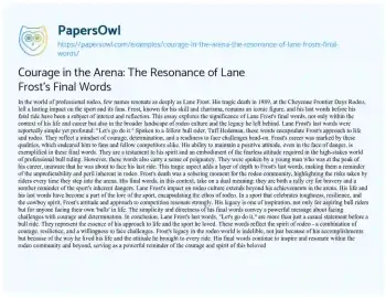 Essay on Courage in the Arena: the Resonance of Lane Frost’s Final Words