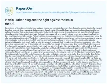 Essay on Martin Luther King and the Fight against Racism in the US