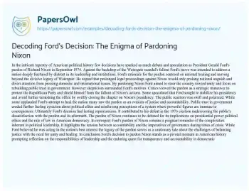 Essay on Decoding Ford’s Decision: the Enigma of Pardoning Nixon