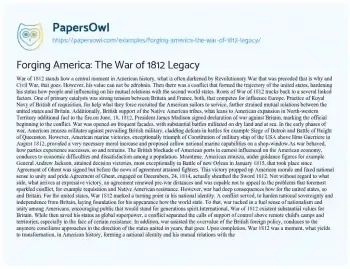 Essay on Forging America: the War of 1812 Legacy