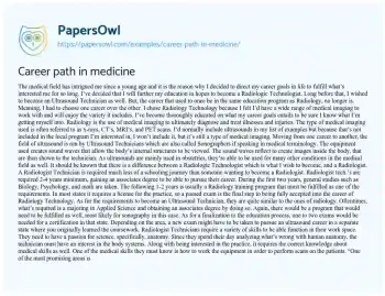 Essay on Career Path in Medicine