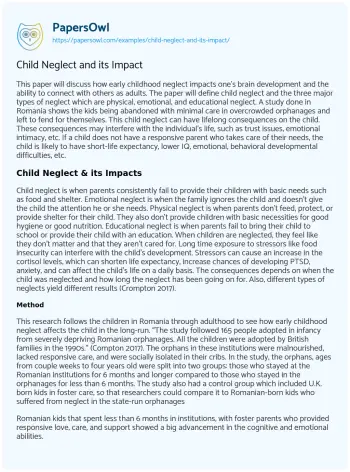 Essay on Child Neglect and its Impact