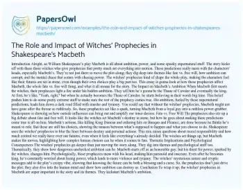 Essay on The Role and Impact of Witches’ Prophecies in Shakespeare’s Macbeth