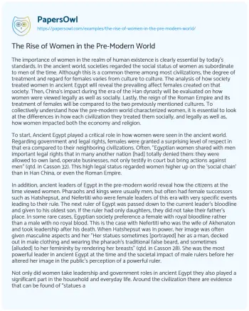 Essay on The Rise of Women in the Pre-Modern World