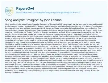 Essay on Song Analysis: “Imagine” by John Lennon
