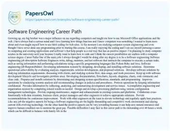 Essay on Software Engineering Career Path