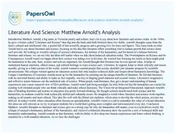 Essay on Literature and Science: Matthew Arnold’s Analysis