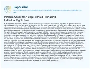 Essay on Miranda Unveiled: a Legal Sonata Reshaping Individual Rights Law