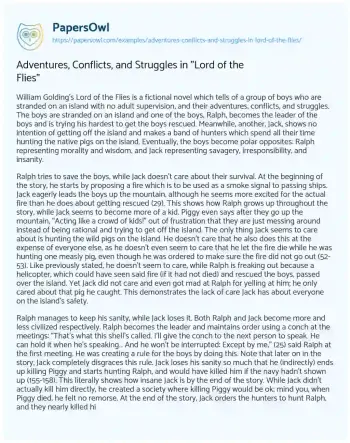 Essay on Adventures, Conflicts, and Struggles in “Lord of the Flies”