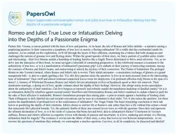 Essay on Romeo and Juliet True Love or Infatuation: Delving into the Depths of a Passionate Enigma