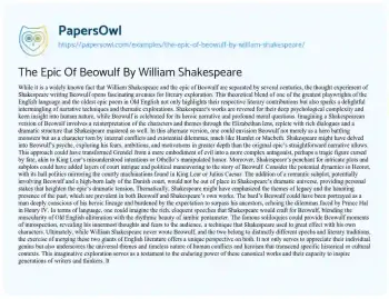 Essay on The Epic of Beowulf by William Shakespeare