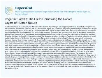 Essay on Roger in “Lord of the Flies”: Unmasking the Darker Layers of Human Nature