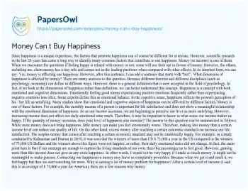 Essay on Money Can T Buy Happiness