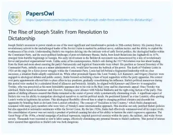 Essay on The Rise of Joseph Stalin: from Revolution to Dictatorship