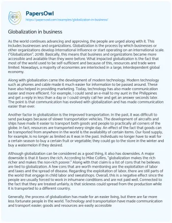 Essay on Globalization in Business